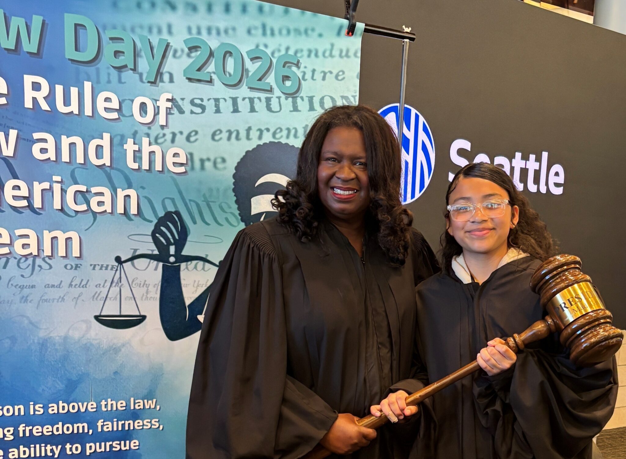 SMC Presiding Judge Anita Crawford-Willis with an attendee of the court's annual Law Day event